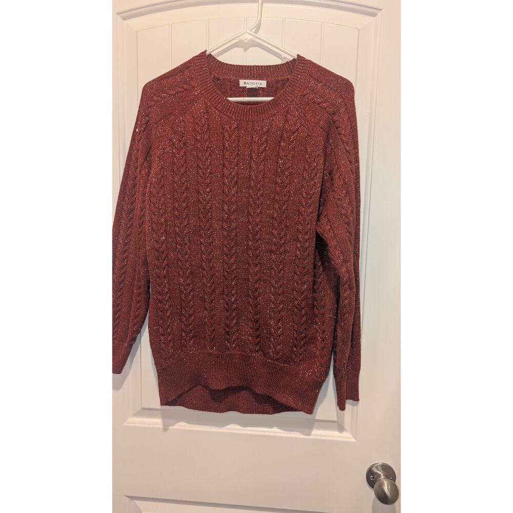 Athleta Red Cable Knit Crew Neck Pullover Sweater Women’s Size S Long Sleeve